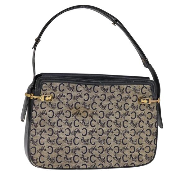 CELINE C Sulky Shoulder Bag Canvas Leather Navy Gold - Picture 1 of 12